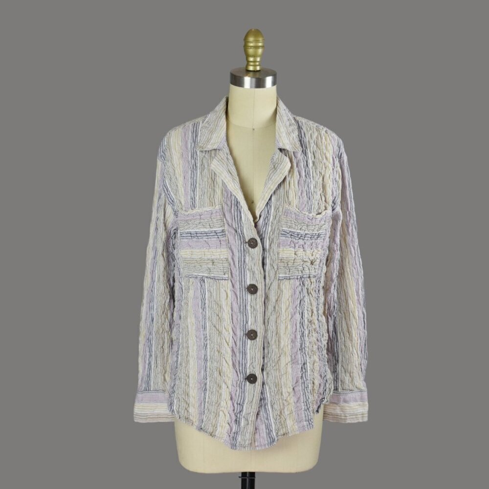 FREE PEOPLE HIGH TIDE PURPLE STRIPED OVERSIZED SHIRT - Picture 3 of 9